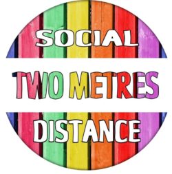 Social Distance 2m Rainbow - 59mm Badge/Badges Quote Stay Safe Virus Health Dista