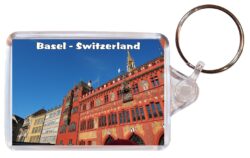 Basel - Switzerland - Double Sided Large Keyring Key Fob Chain Ring Gift Present Souvenir S3