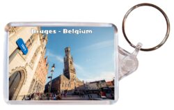 Bruges - Bell Tower - Belgium - Double Sided Large Keyring Key Fob Chain Ring Gift Present Souvenir B1
