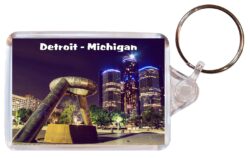 Detroit - USA - Double Sided Large Keyring Key Fob Chain Ring Gift Present Souvenir US3