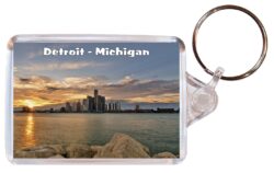 Detroit - USA - Double Sided Large Keyring Key Fob Chain Ring Gift Present Souvenir US4