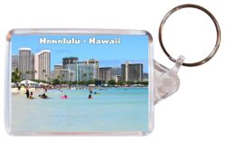 Honolulu - Hawaii - USA - Double Sided Large Keyring Key Fob Chain Ring Gift Present Souvenir US1
