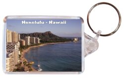 Honolulu - Hawaii - USA - Double Sided Large Keyring Key Fob Chain Ring Gift Present Souvenir US3