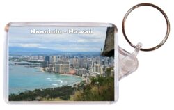 Honolulu - Hawaii - USA - Double Sided Large Keyring Key Fob Chain Ring Gift Present Souvenir US4