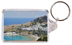 Lindos - Rhodes - Greece - Double Sided Large Keyring Key Fob Chain Ring Gift Present Souvenir G2