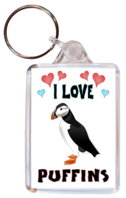 I Love Puffins/Puffin - Double Sided Large Keyring Key Fob Chain Ring Name Tag Gift Present Souvenir