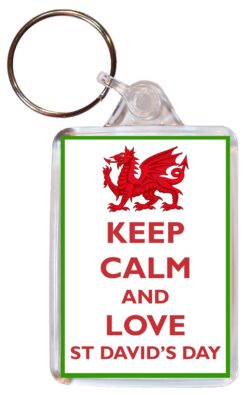 Keep Calm and Love St David's Day - Double Sided Large Keyring Key Fob Chain Ring Gift Present Souvenir