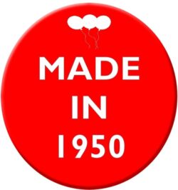 Made in 1950 - 59mm Birthday Pin Badge Gift Present Balloons Red