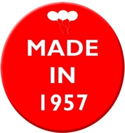 Made in 1957 - 59mm Birthday Pin Badge Gift Present Balloons Red