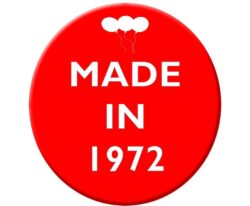 Made in 1972 - 59mm Birthday Pin Badge Gift Present Balloons Red