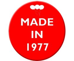 Made in 1977 - 59mm Birthday Pin Badge Gift Present Balloons Red