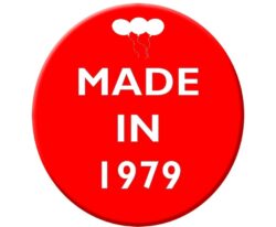 Made in 1979 - 59mm Birthday Pin Badge Gift Present Balloons Red