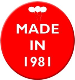 Made in 1981 - 59mm Birthday Pin Badge Gift Present Balloons Red