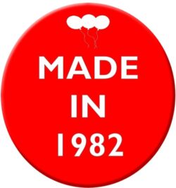 Made in 1982 - 59mm Birthday Pin Badge Gift Present Balloons Red