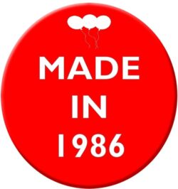 Made in 1986 - 59mm Birthday Pin Badge Gift Present Balloons Red