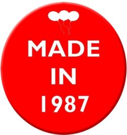 Made in 1987 - 59mm Birthday Pin Badge Gift Present Balloons Red