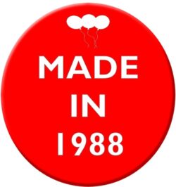 Made in 1988 - 59mm Birthday Pin Badge Gift Present Balloons Red