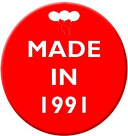 Made in 1991 - 59mm Birthday Pin Badge Gift Present Balloons Red