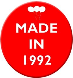 Made in 1992 - 59mm Birthday Pin Badge Gift Present Balloons Red