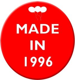 Made in 1996 - 59mm Birthday Pin Badge Gift Present Balloons Red