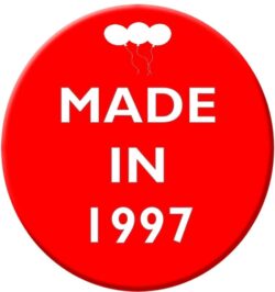 Made in 1997 - 59mm Birthday Pin Badge Gift Present Balloons Red