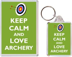 Keep Calm and Love Archery - Jumbo Fridge Magnet & Double Sided Large Keyring Key Fob Chain Ring Gift Present Souvenir