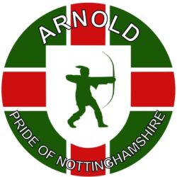 Arnold - Pride of Nottinghamshire - TWO PACK - Car Bumper Laptop Window Decal County Flag Sticker
