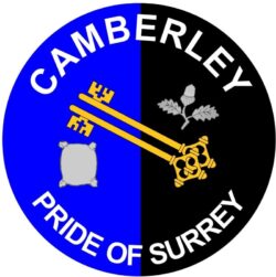 Camberley - Pride of Surrey - TWO PACK - Car Bumper Laptop Window Decal County Flag Sticker