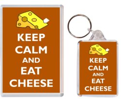 Keep Calm and Eat Cheese - Jumbo Fridge Magnet & Double Sided Large Keyring Key Fob Chain Ring Gift Present Souvenir