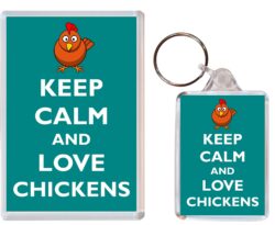 Keep Calm and Love Chickens - Jumbo Fridge Magnet & Double Sided Large Keyring Key Fob Chain Ring Gift Present Souvenir