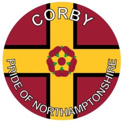 Corby - Pride of Northamptonshire - TWO PACK - Car Bumper Laptop Window Decal County Flag Sticker