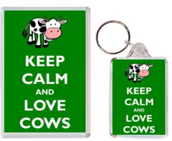 Keep Calm and Love Cows - Jumbo Fridge Magnet & Double Sided Large Keyring Key Fob Chain Ring Gift Present Souvenir