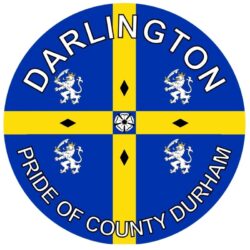 Darlington - Pride of County Durham - TWO PACK - Car Bumper Laptop Window Decal County Flag Sticker