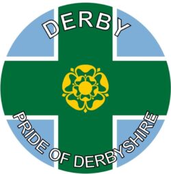 Derby - Pride of Derbyshire - TWO PACK - Car Bumper Laptop Window Decal County Flag Sticker