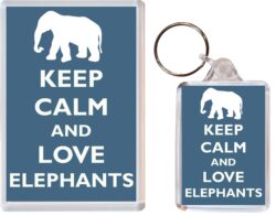 Keep Calm and Love Elephants - Jumbo Fridge Magnet & Double Sided Large Keyring Key Fob Chain Ring Gift Present Souvenir