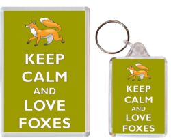 Keep Calm and Love Foxes - Jumbo Fridge Magnet & Double Sided Large Keyring Key Fob Chain Ring Gift Present Souvenir