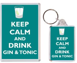 Keep Calm and Drink Gin & Tonic - Jumbo Fridge Magnet & Double Sided Large Keyring Key Fob Chain Ring Gift Present Souvenir