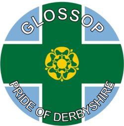 Glossop - Pride of Derbyshire - TWO PACK - Car Bumper Laptop Window Decal County Flag Sticker