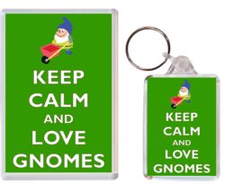 Keep Calm and Love Gnomes - Jumbo Fridge Magnet & Double Sided Large Keyring Key Fob Chain Ring Gift Present Souvenir