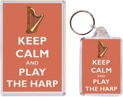 Keep Calm and Play the Harp - Jumbo Fridge Magnet & Double Sided Large Keyring Key Fob Chain Ring Gift Present Souvenir