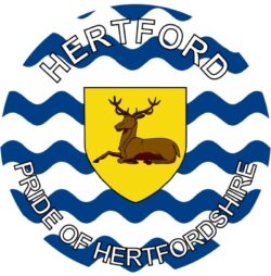 Hertford - Pride of Hertfordshire - TWO PACK - Car Bumper Laptop Window Decal County Flag Sticker