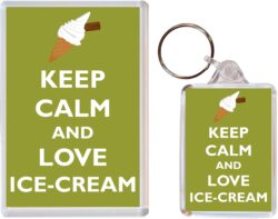 Keep Calm and Love Ice-Cream - Jumbo Fridge Magnet & Double Sided Large Keyring Key Fob Chain Ring Gift Present Souvenir