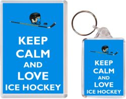 Keep Calm and Love Ice-Hockey - Jumbo Fridge Magnet & Double Sided Large Keyring Key Fob Chain Ring Gift Present Souvenir