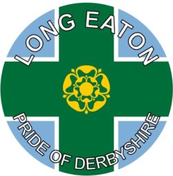 Long Eaton - Pride of Derbyshire - TWO PACK - Car Bumper Laptop Window Decal County Flag Sticker