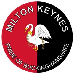 Milton Keynes - Pride of Buckinghamshire - TWO PACK - Car Bumper Laptop Window Decal County Flag Sticker