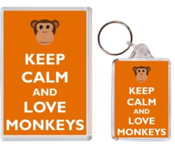 Keep Calm and Love Monkeys - Jumbo Fridge Magnet & Double Sided Large Keyring Key Fob Chain Ring Gift Present Souvenir