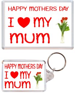 Happy Mothers Day - I Love my Mum - Jumbo Fridge Magnet & Double Sided Large Keyring Key Fob Chain Ring Gift Present Souvenir