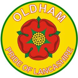 Oldham - Pride of Lancashire - TWO PACK - Car Bumper Laptop Window Decal County Flag Sticker