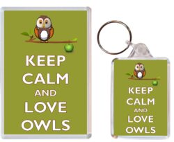 Keep Calm and Love Owls - Jumbo Fridge Magnet & Double Sided Large Keyring Key Fob Chain Ring Gift Present Souvenir