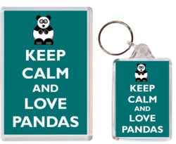 Keep Calm and Love Pandas - Jumbo Fridge Magnet & Double Sided Large Keyring Key Fob Chain Ring Gift Present Souvenir